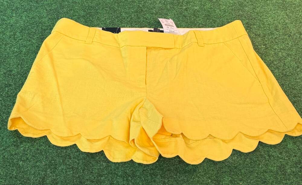 J Crew Womens 4 Scallop Shorts 14 Yellow Linen Blend NWT 49.50 Retail Summer